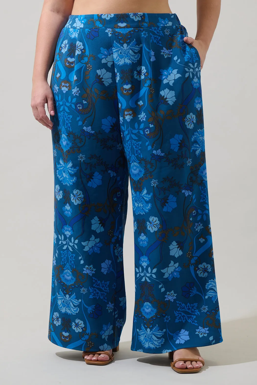 Palmate Floral Pluma Wide Leg Pants Curve sold by Sugarlips