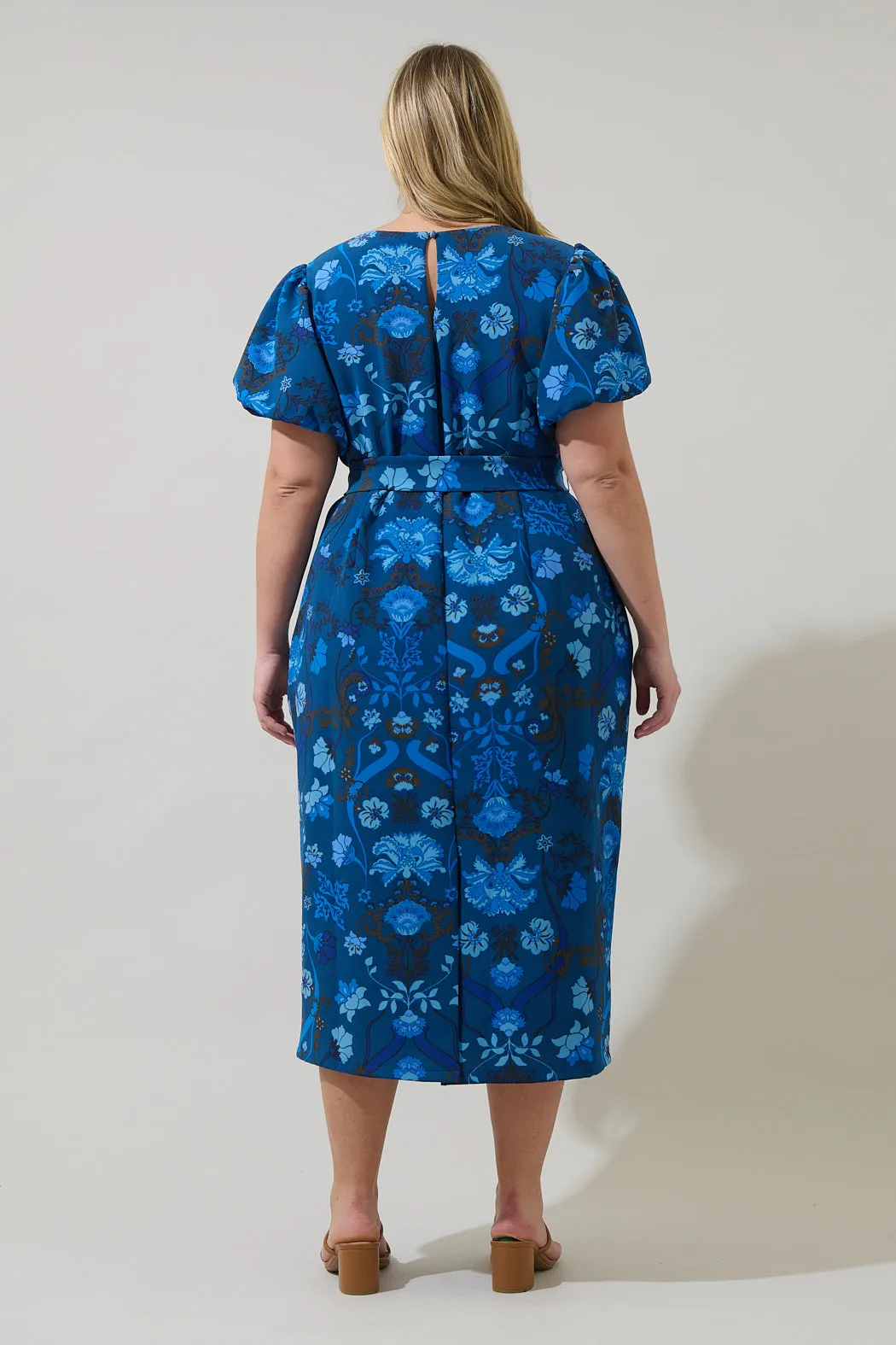 Palmate Floral Senidy Puff Sleeve Midi Dress Curve sold by Sugarlips product image thumbnail 2