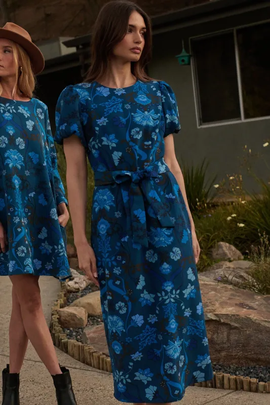 Palmate Floral Senidy Puff Sleeve Midi Dress sold by Sugarlips