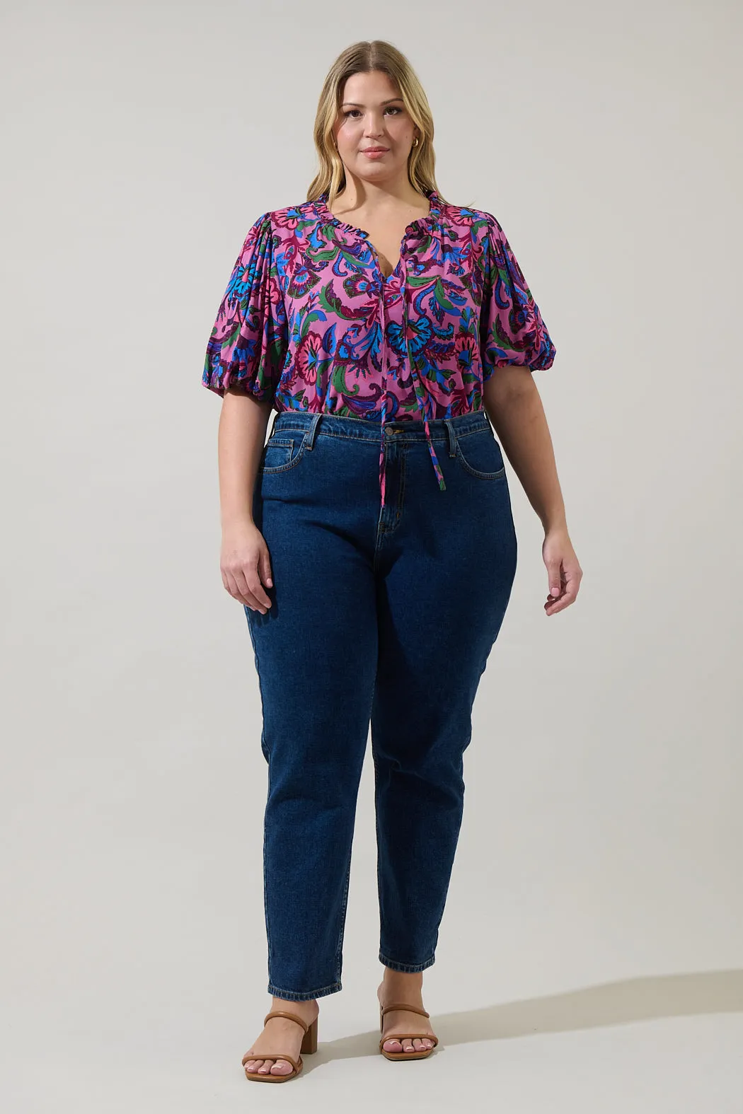 Valier Floral Bluebay Puff Sleeve Blouse Curve sold by Sugarlips product image thumbnail 4