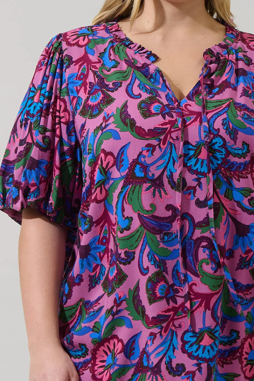 Valier Floral Bluebay Puff Sleeve Blouse Curve sold by Sugarlips product image thumbnail 5