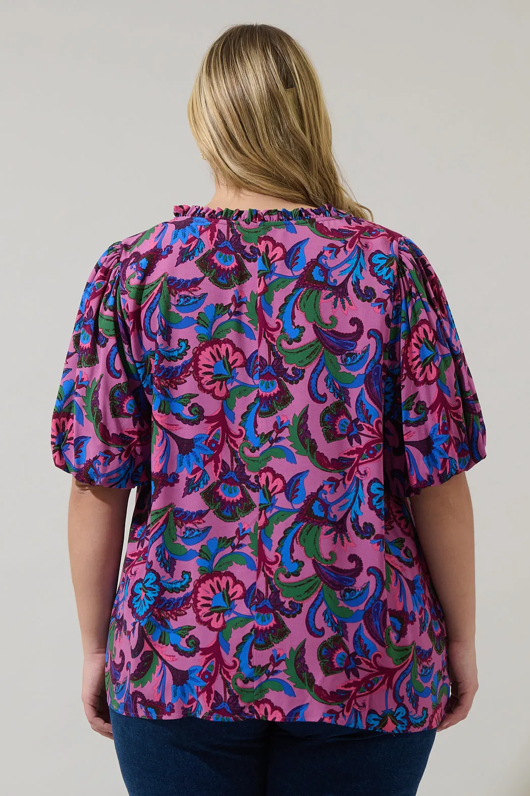 Valier Floral Bluebay Puff Sleeve Blouse Curve sold by Sugarlips product image thumbnail 2
