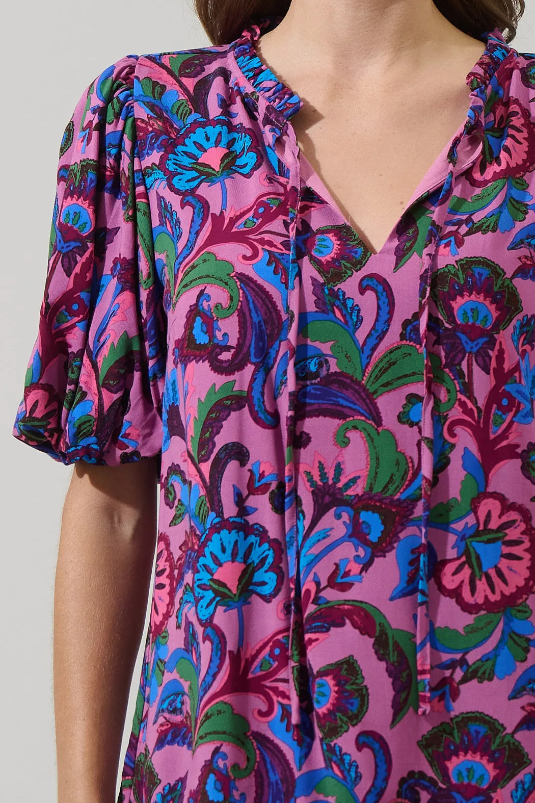Valier Floral Bluebay Puff Sleeve Blouse sold by Sugarlips product image thumbnail 5