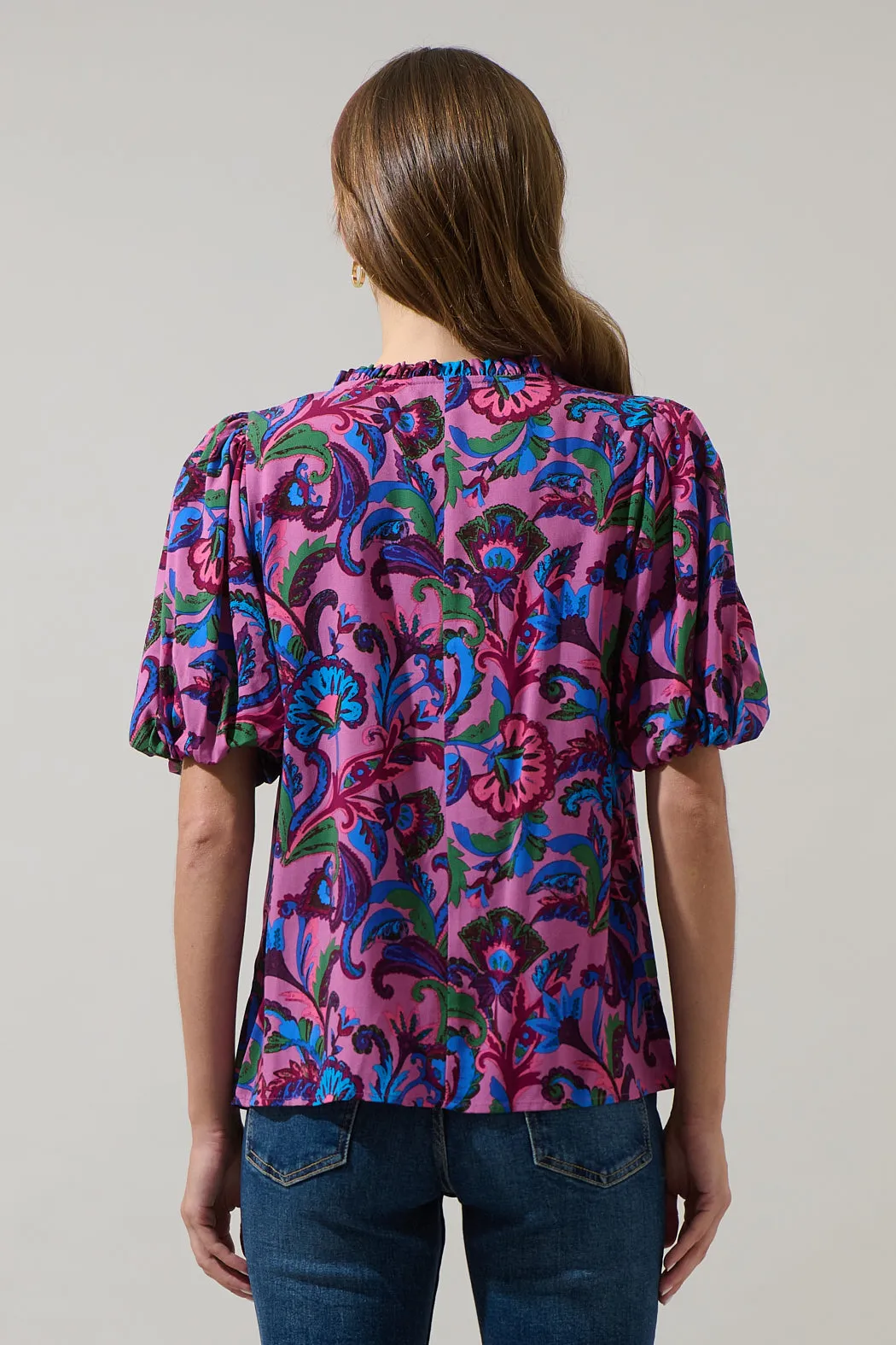 Valier Floral Bluebay Puff Sleeve Blouse sold by Sugarlips product image thumbnail 2