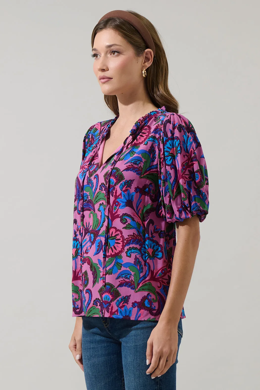 Valier Floral Bluebay Puff Sleeve Blouse sold by Sugarlips product image thumbnail 3