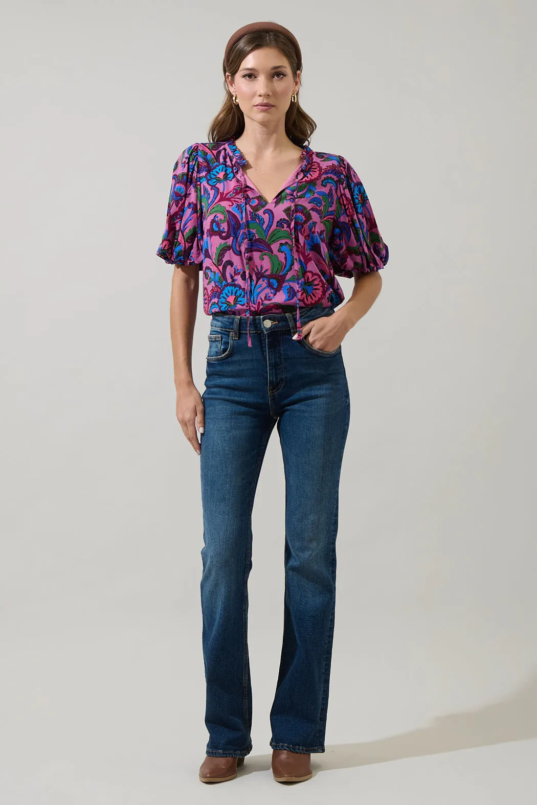 Valier Floral Bluebay Puff Sleeve Blouse sold by Sugarlips product image thumbnail 4