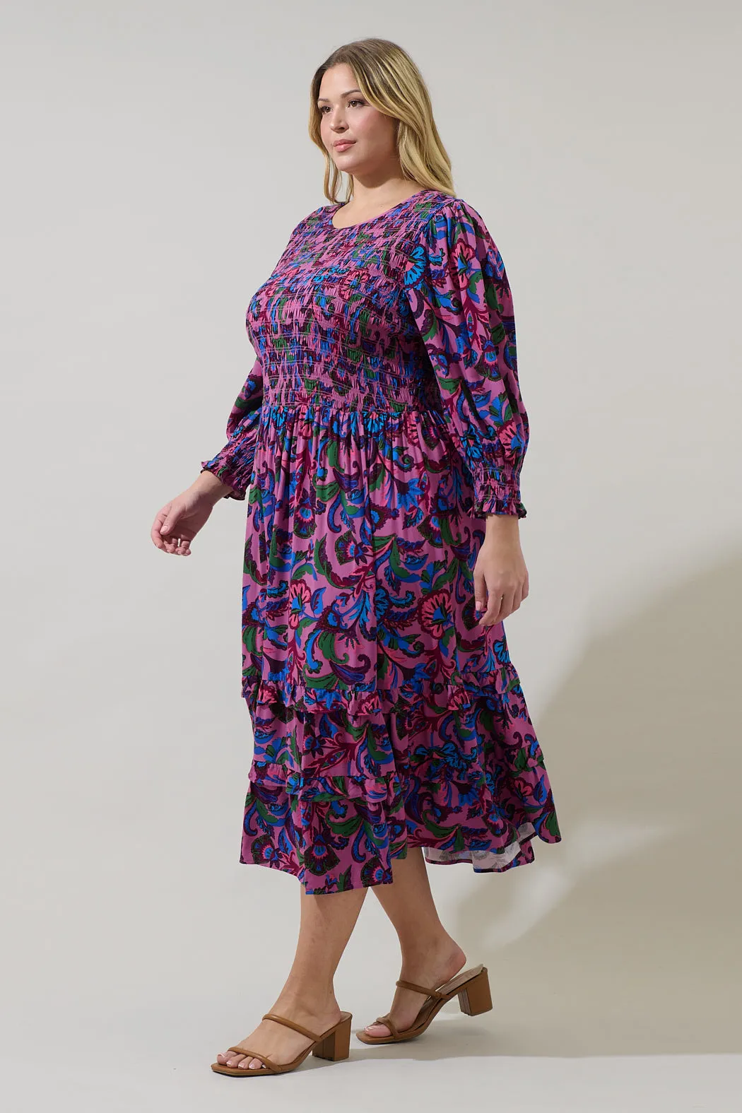 Valier Floral Ludlow Smocked Midi Dress Curve sold by Sugarlips product image thumbnail 3