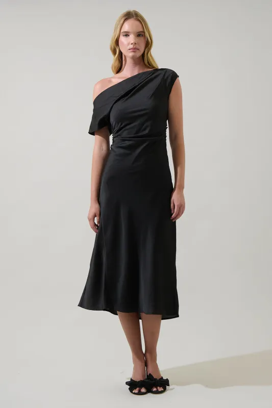 Rizzo Satin Off The Shoulder Midi Dress sold by Sugarlips