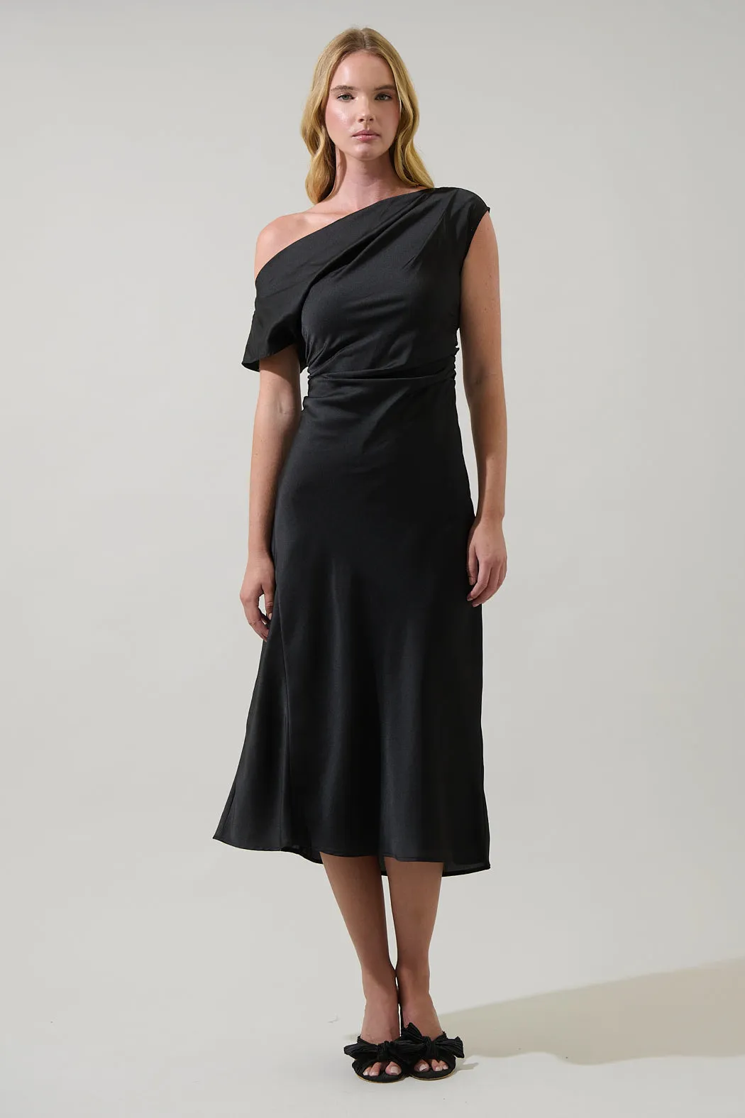 Rizzo Satin Off The Shoulder Midi Dress sold by Sugarlips