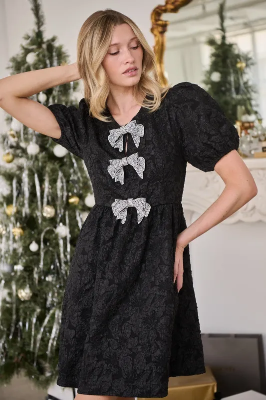 Arian Jacquard Glow Bow Mini Dress sold by Sugarlips