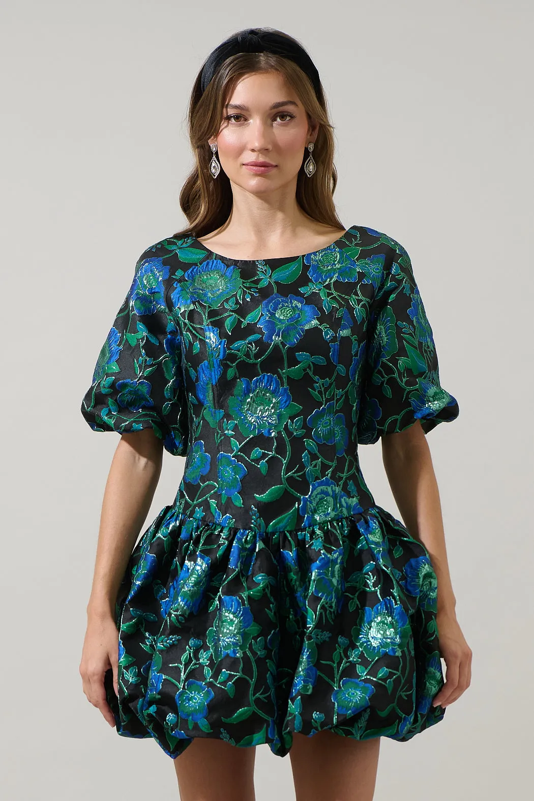 Trixy Jacquard Elisah Floral Bubble Mini Dress sold by Sugarlips