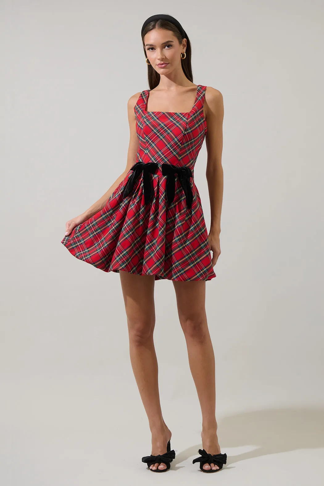 Seliora Plaid Bow Mini Dress sold by Sugarlips product image thumbnail 4