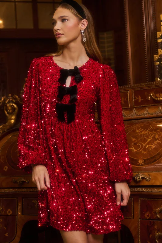 Darla Sequin Glow Bow Velvet Dress sold by Sugarlips