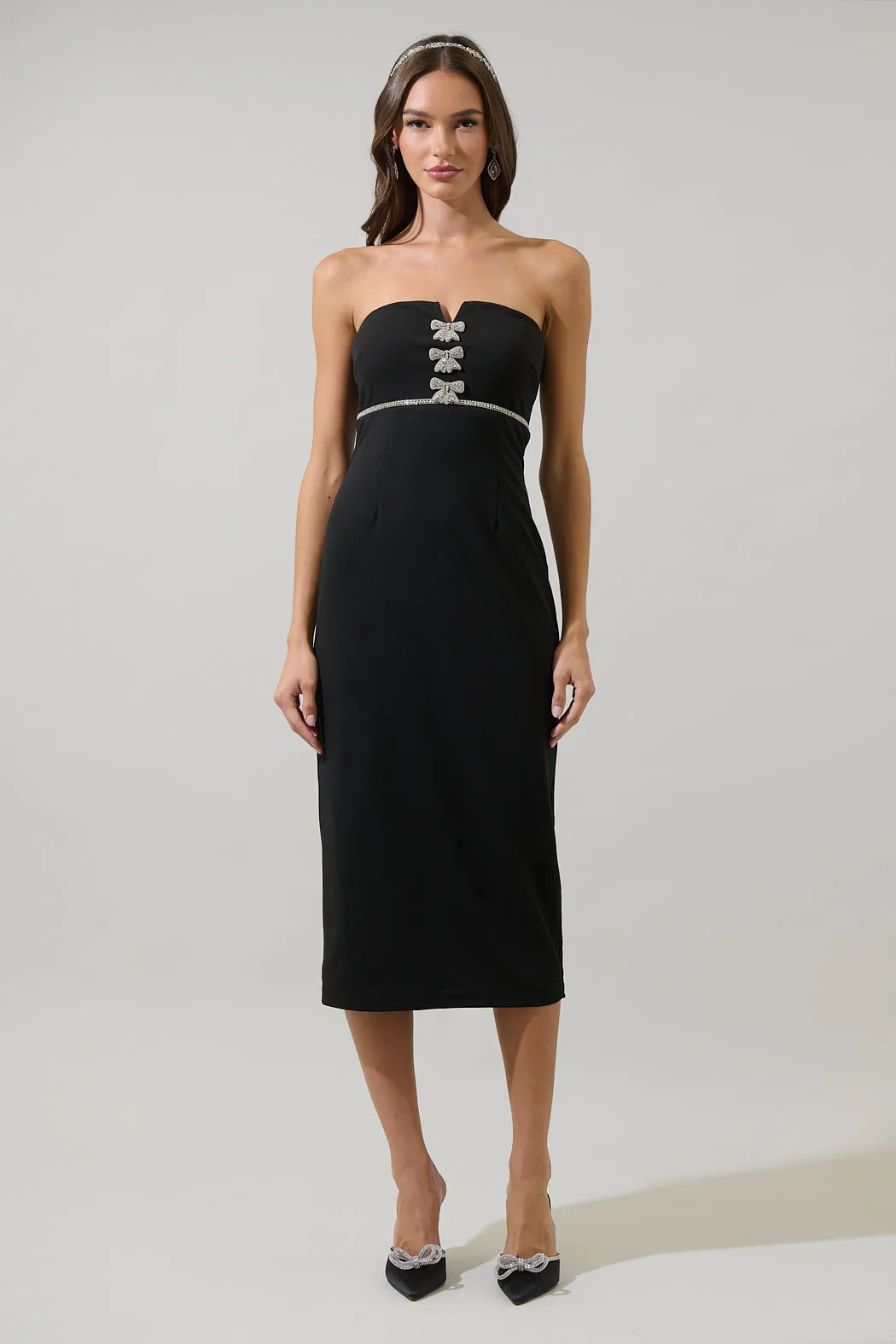 Janice Strapless Bow Midi Dress sold by Sugarlips