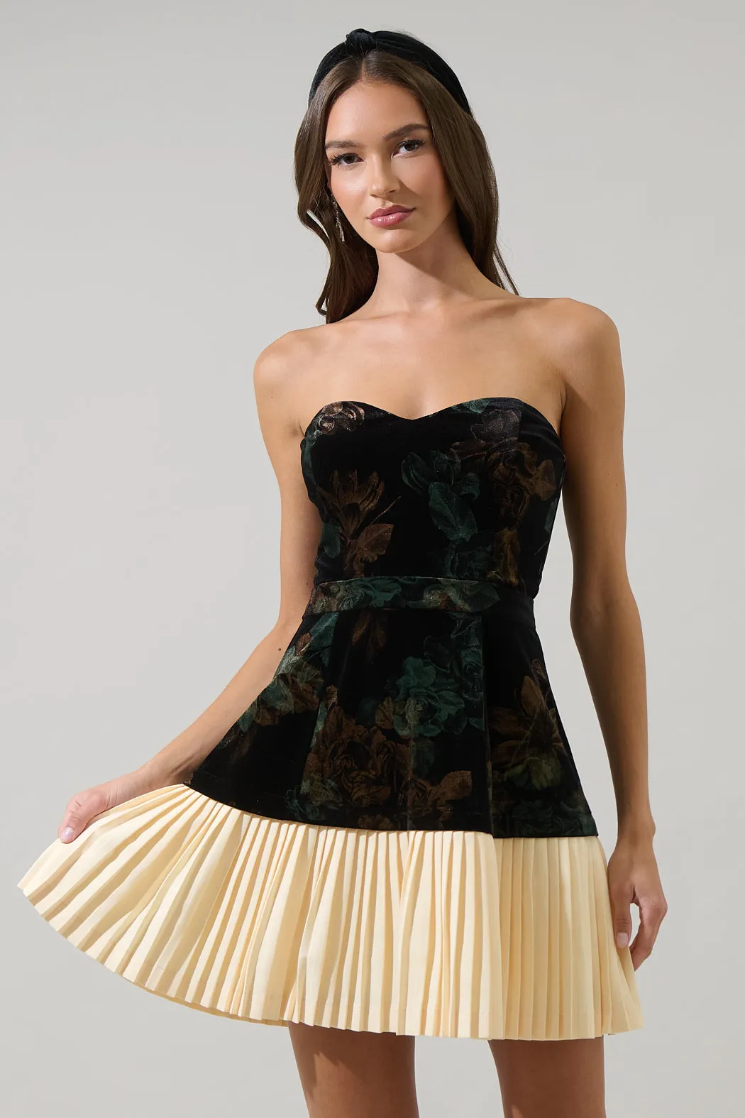 Fenrin Velvet Floral Strapless Mini Dress sold by Sugarlips