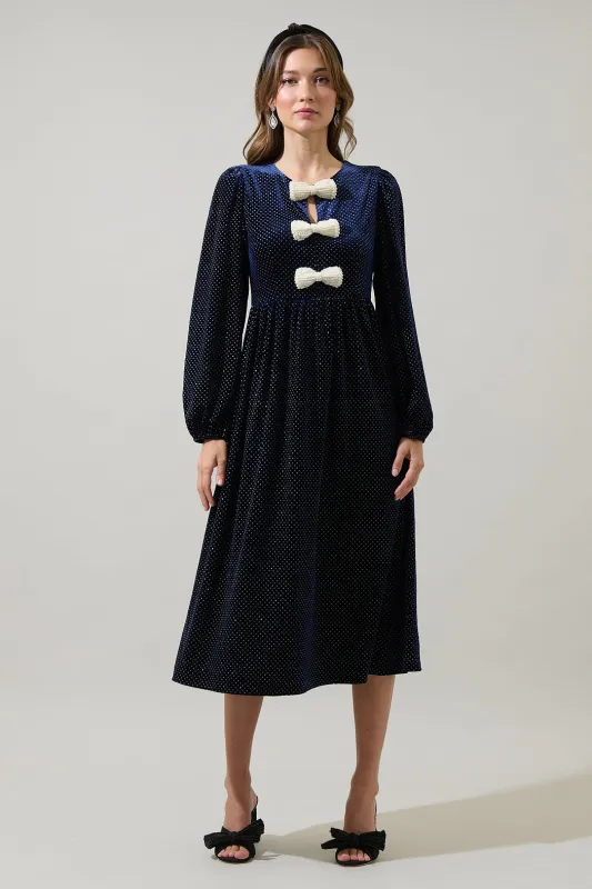 Nelly Dot Velvet Glow Bow Midi Dress sold by Sugarlips