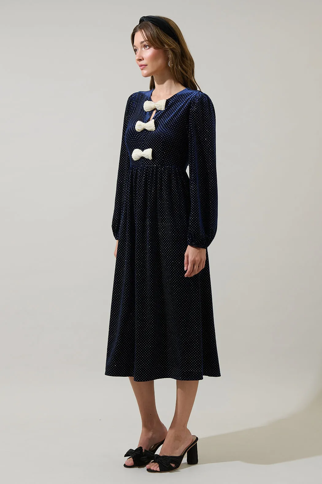 Nelly Dot Velvet Glow Bow Midi Dress sold by Sugarlips product image thumbnail 3