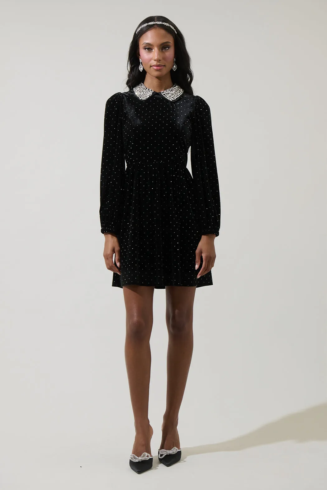 Esteller Velvet Polka Dot Mini Dress sold by Sugarlips product image thumbnail 4