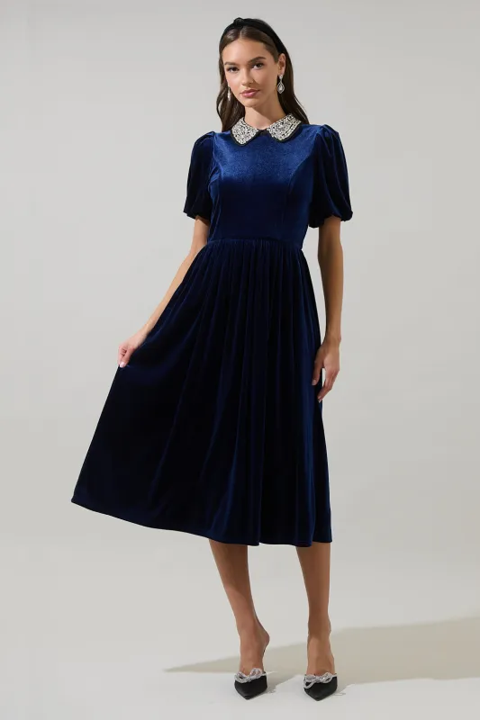 Francie Rhinestone Velvet Midi Dress sold by Sugarlips