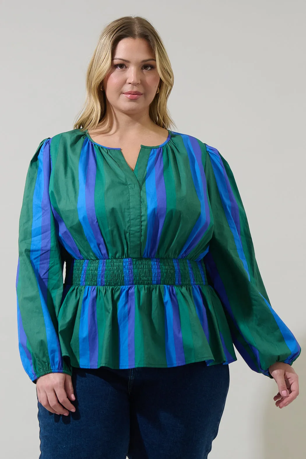 Dolary Stripe Mirana Smocked Top Curve sold by Sugarlips