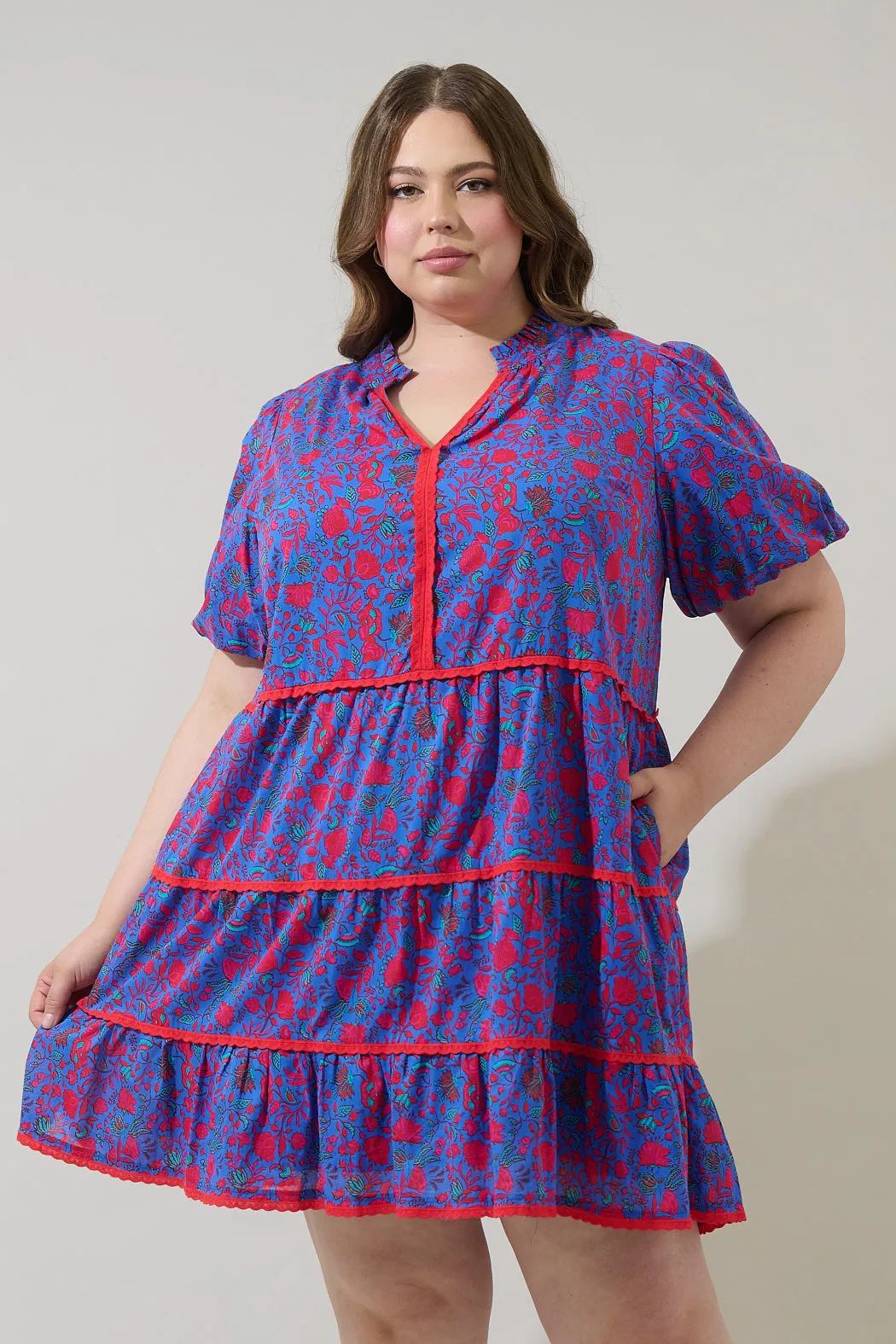 Tanya Floral Korra Tiered Mini Dress Curve sold by Sugarlips