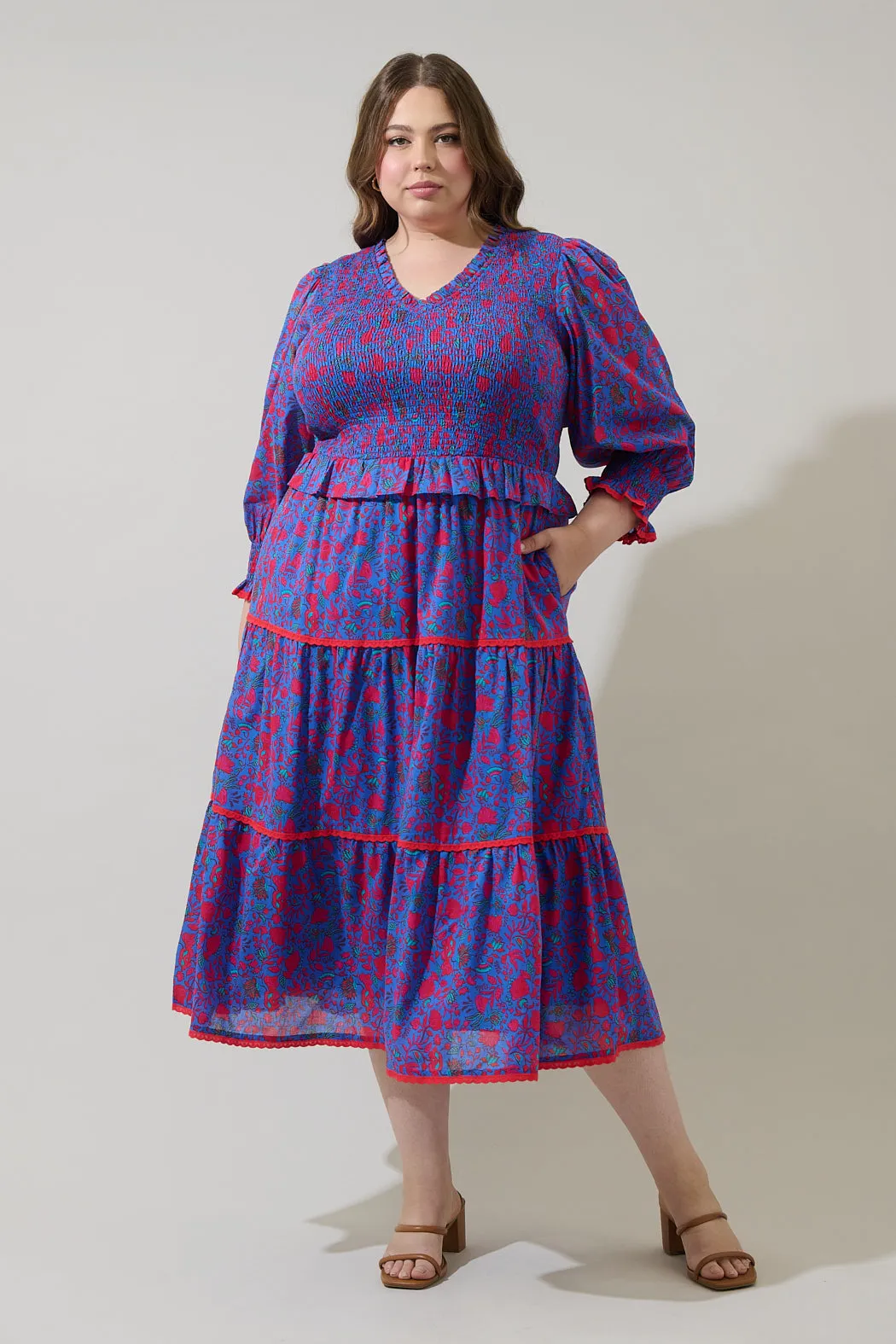 Tanya Floral Trudy Smocked Midi Dress Curve sold by Sugarlips product image thumbnail 4