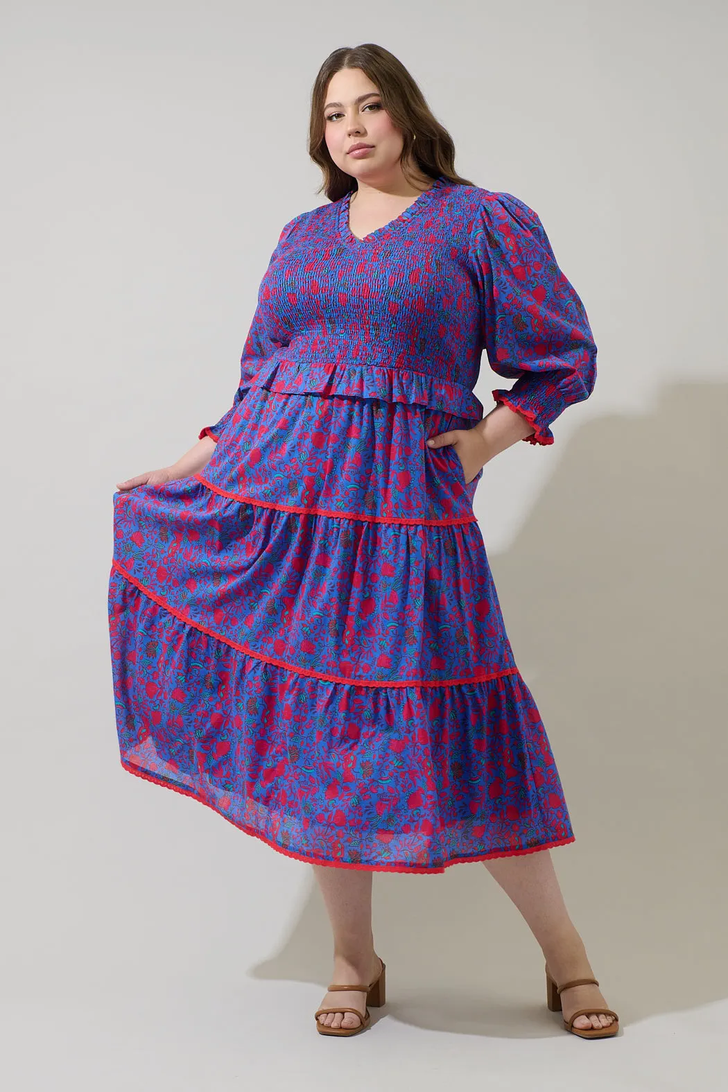 Tanya Floral Trudy Smocked Midi Dress Curve sold by Sugarlips