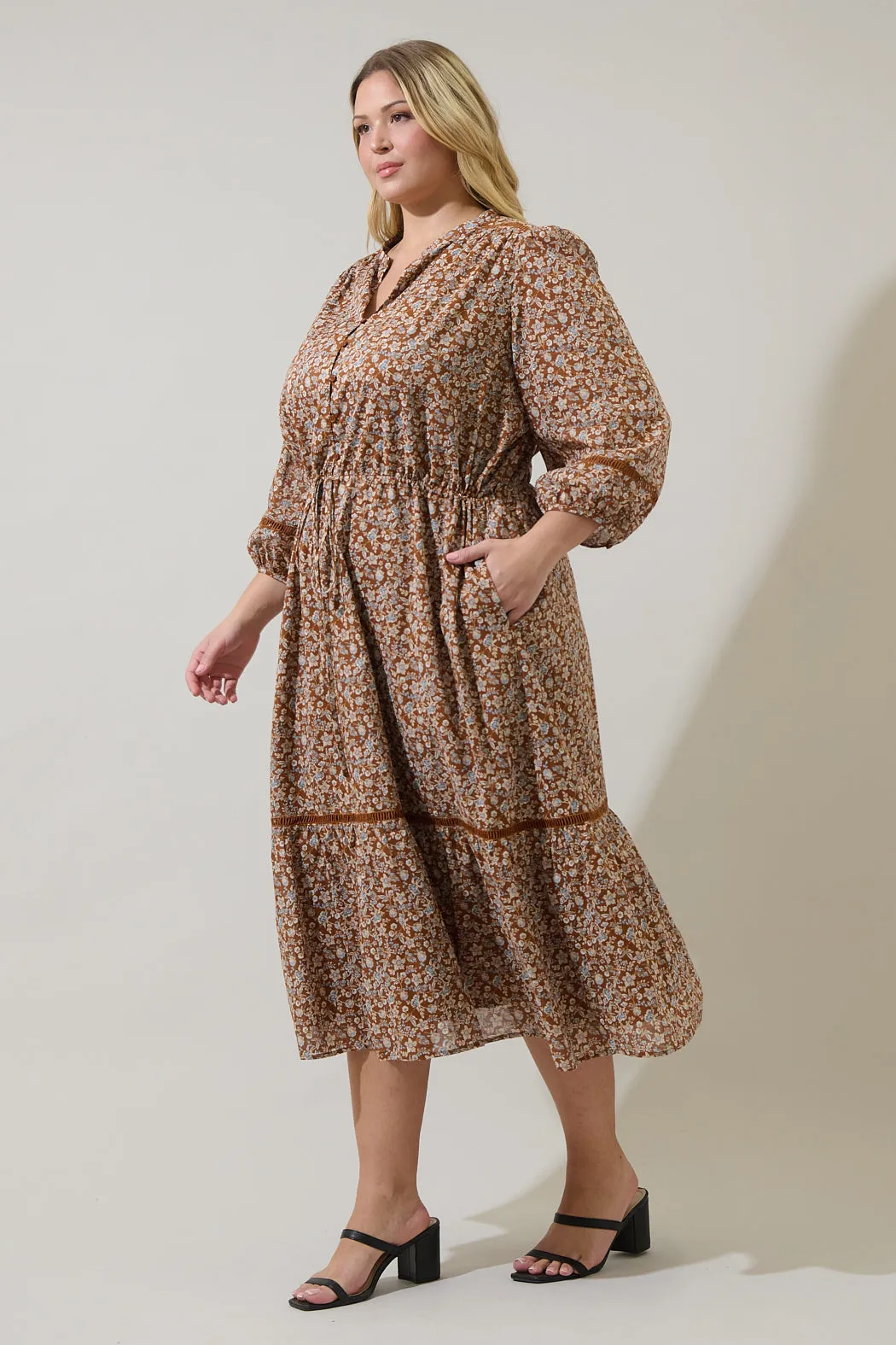 Ramsey Ditsy Harmy Drawstring Midi Dress Curve sold by Sugarlips product image thumbnail 3