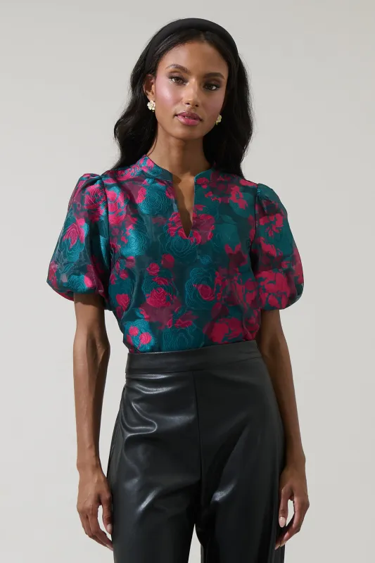 Kaelani Jacquard Tavia Split Neck Top sold by Sugarlips