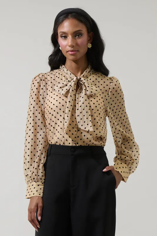 Junira Polka Dot Nolani Button Down Blouse sold by Sugarlips