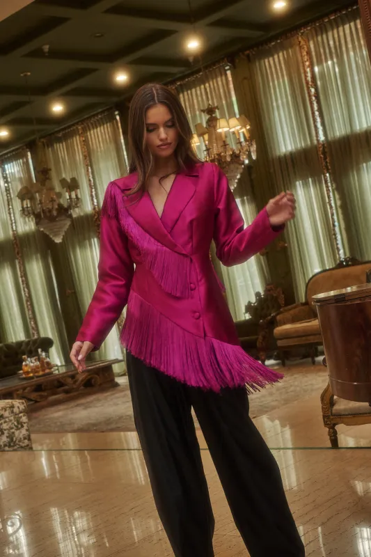 Lettie Satin Fringe Blazer Jacket sold by Sugarlips