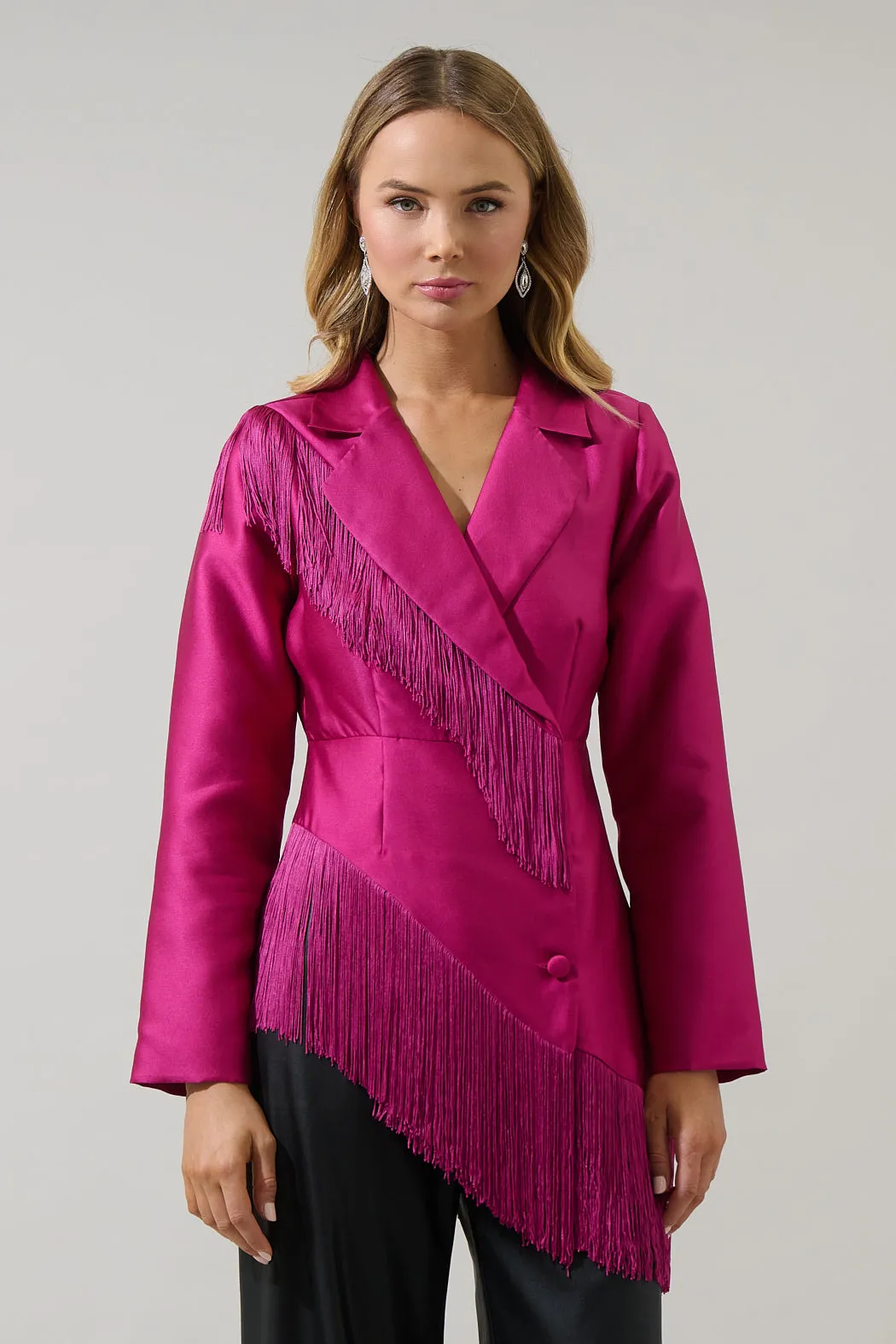 Lettie Satin Fringe Blazer Jacket sold by Sugarlips product image thumbnail 2