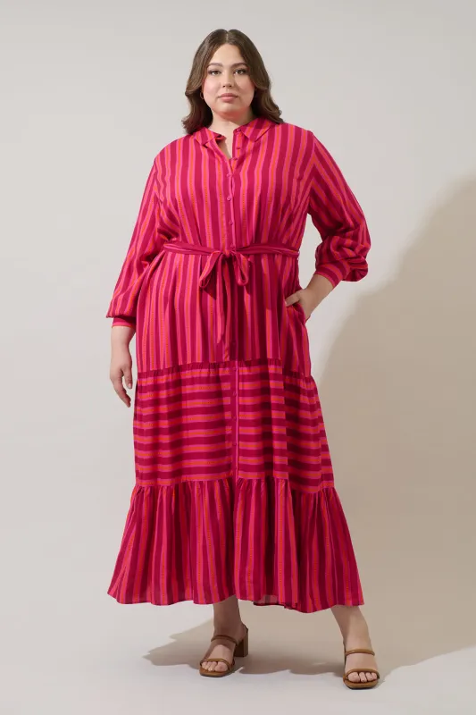 Clarisa Stripes Sofia Button Down Maxi Dress Curve sold by Sugarlips
