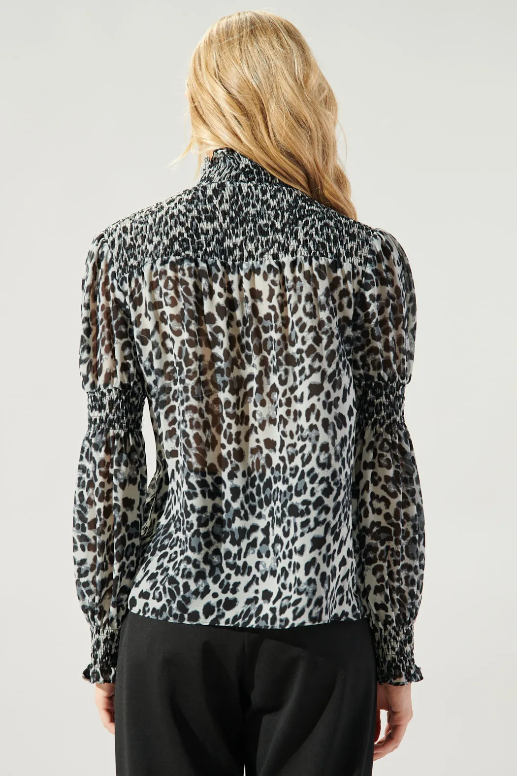 Katherine Leopard Mock Neck Smocked Detail Blouse sold by Sugarlips product image thumbnail 2