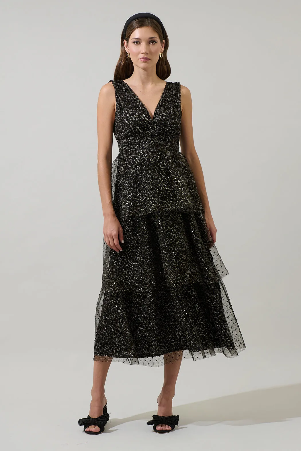 Maribel Organza Tiered Midi Dress sold by Sugarlips