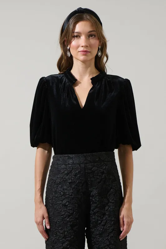 Rayna Velvet Gretna Ruffle Blouse sold by Sugarlips
