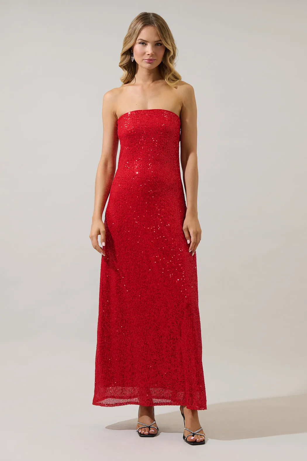 Friday Nights Sequin Strapless Maxi Dress sold by Sugarlips