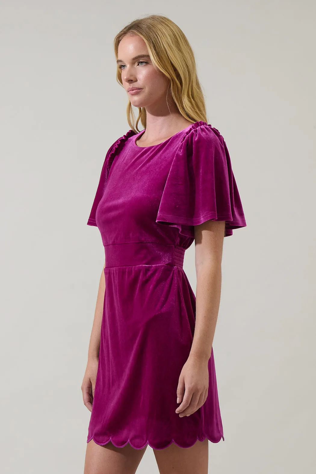 Lanie Velvet Scallop Mini Dress sold by Sugarlips product image thumbnail 3