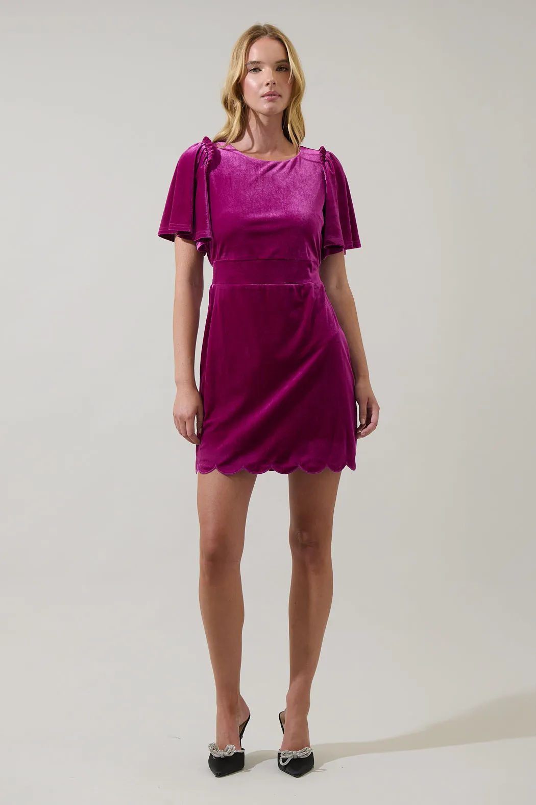 Lanie Velvet Scallop Mini Dress sold by Sugarlips product image thumbnail 4