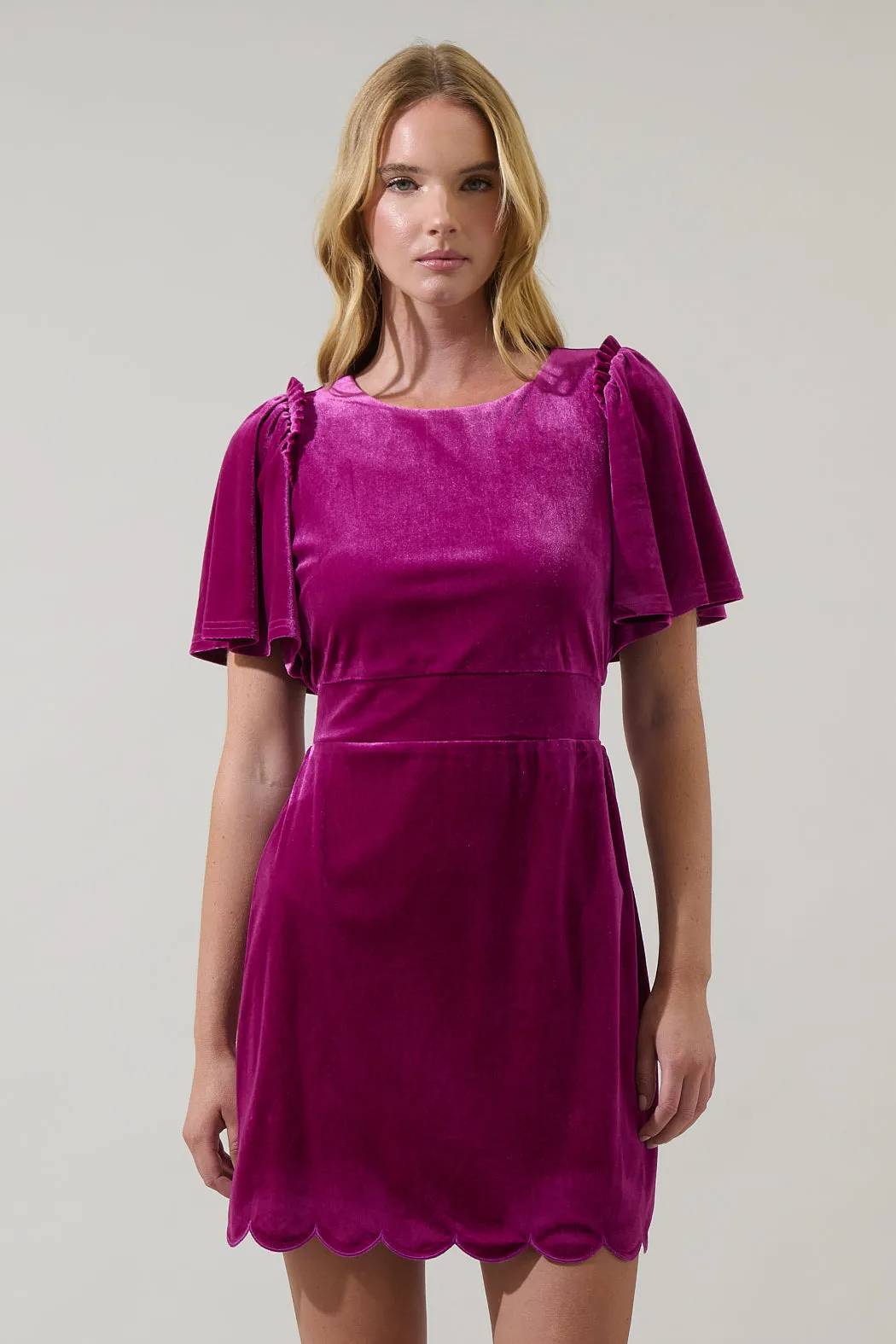 Lanie Velvet Scallop Mini Dress sold by Sugarlips