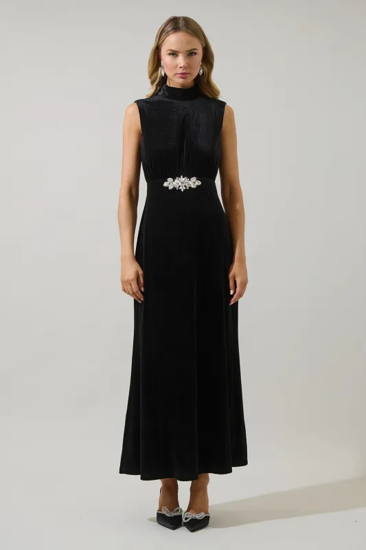 Silmara Velvet Mock Neck Maxi Dress made by Sugarlips