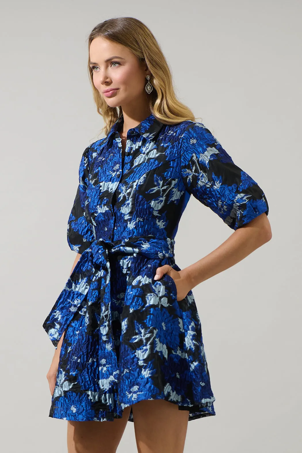 Glenna Jacquard Button Down Mini Dress sold by Sugarlips product image thumbnail 3