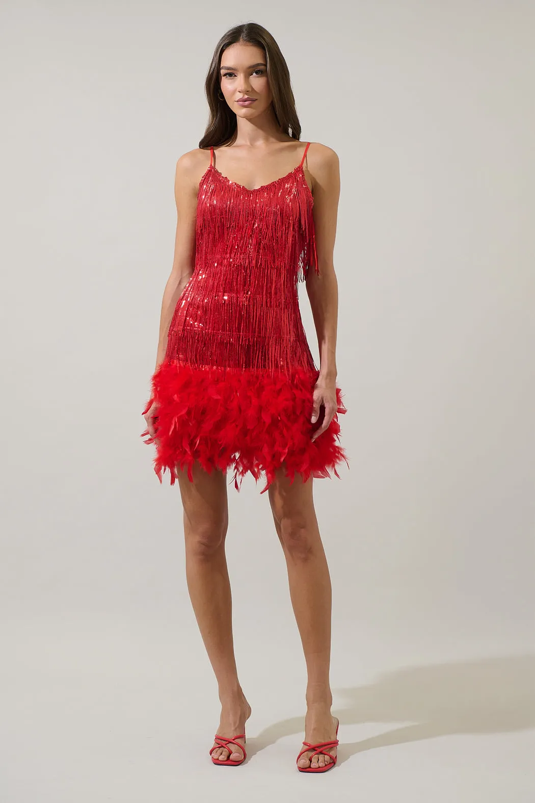 Camry Sequin Fringe Feather Mini Dress sold by Sugarlips product image thumbnail 5