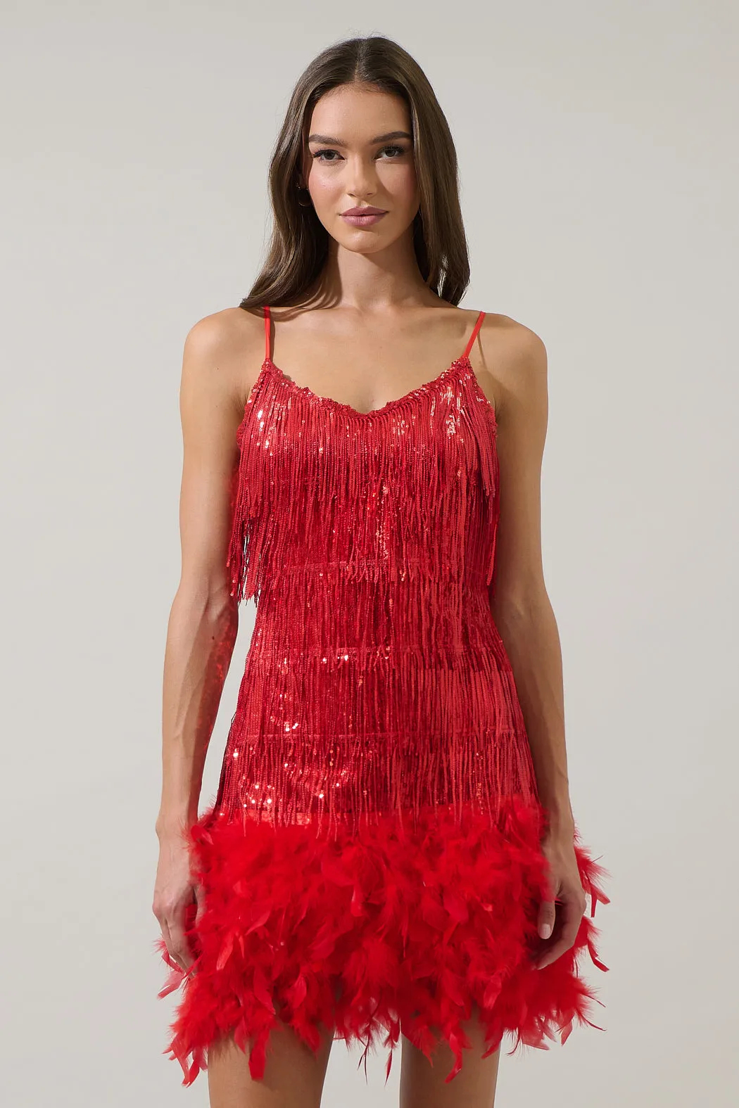 Camry Sequin Fringe Feather Mini Dress sold by Sugarlips product image thumbnail 2