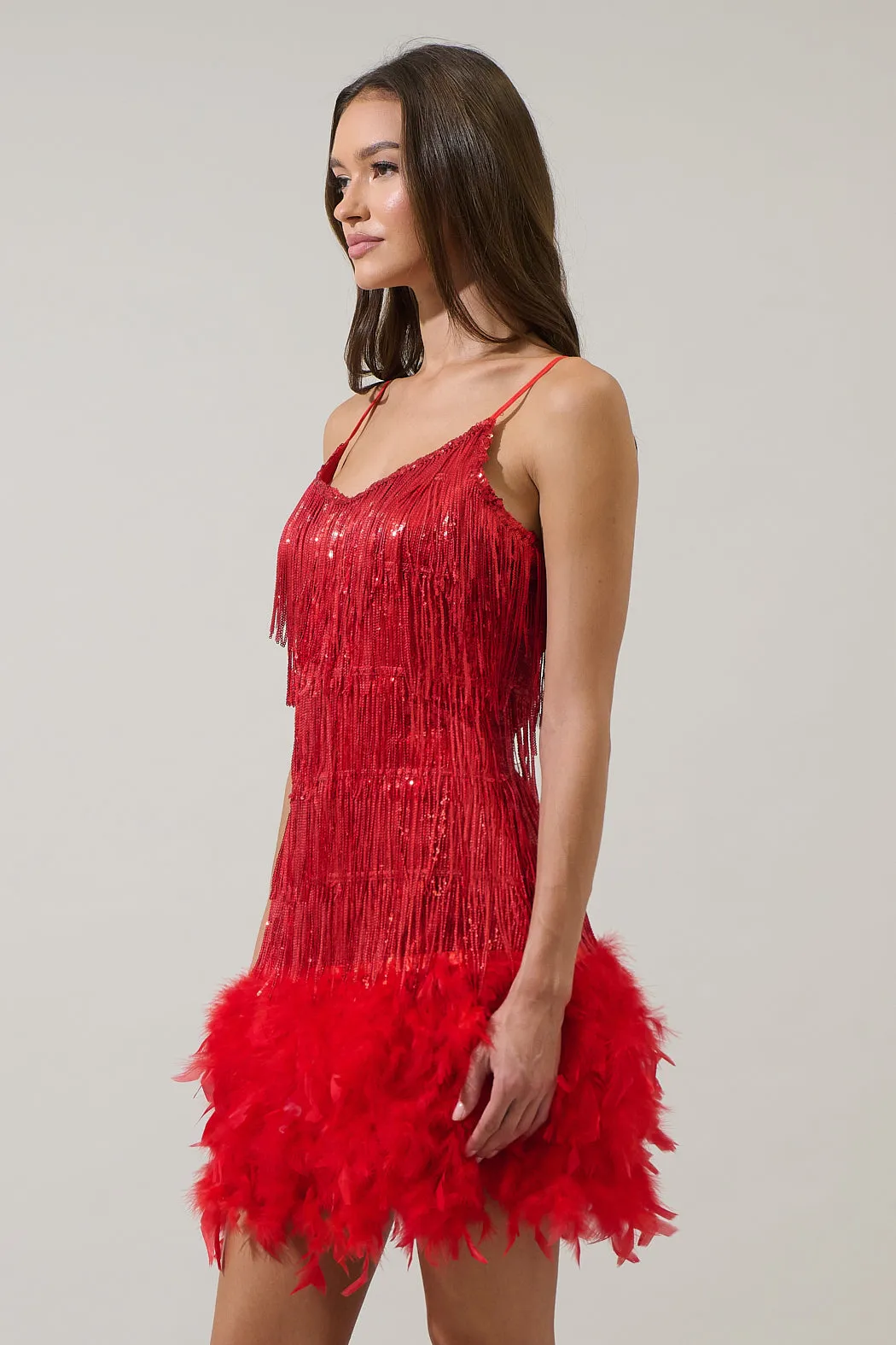 Camry Sequin Fringe Feather Mini Dress sold by Sugarlips product image thumbnail 4