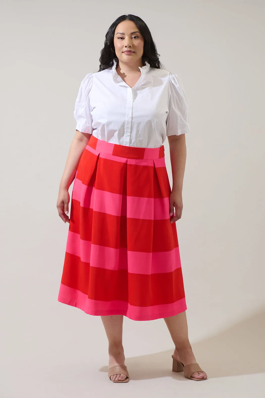 Lolli Stripe Pleated Midi Skirt Curve sold by Sugarlips product image thumbnail 4