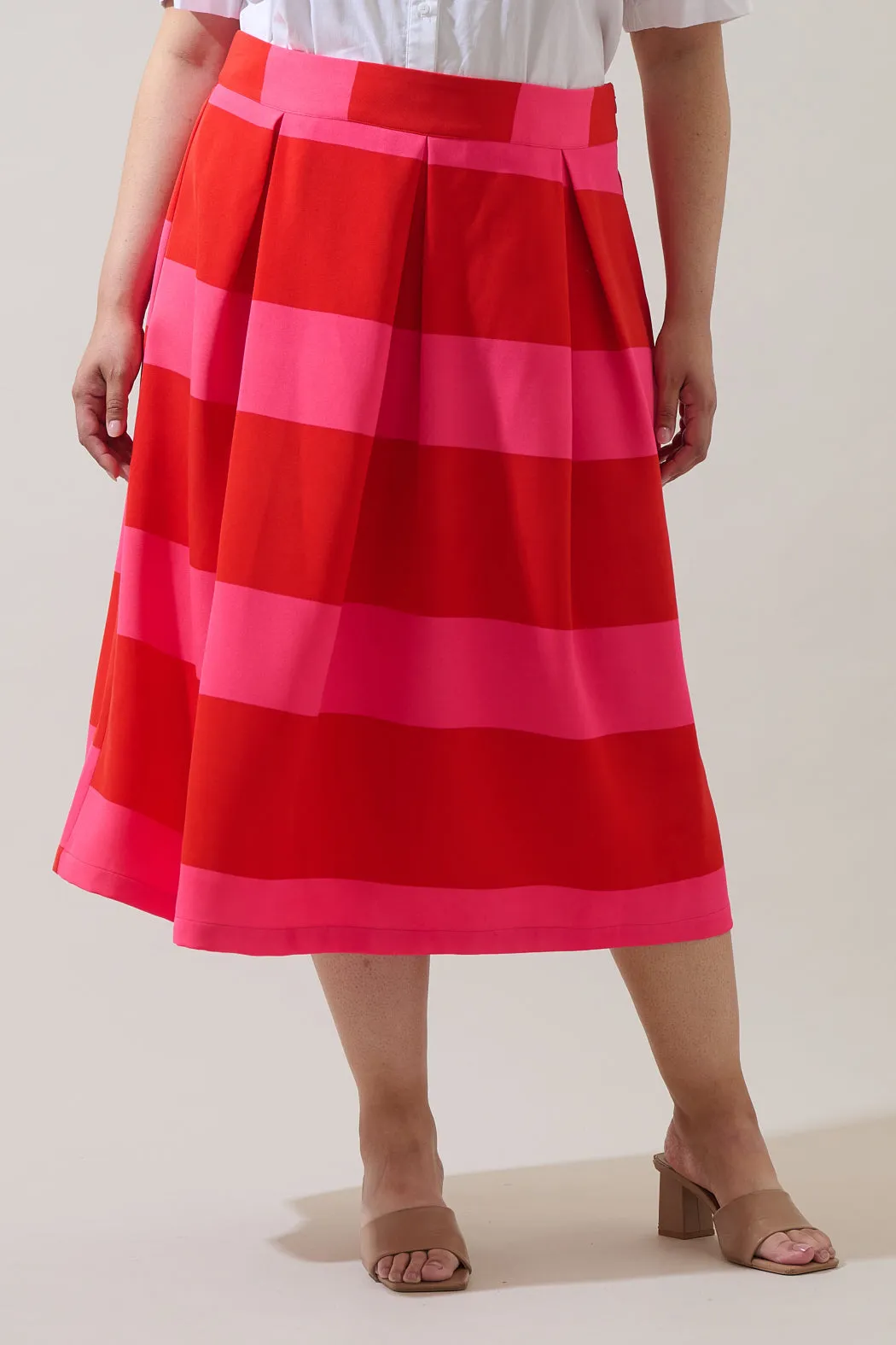 Lolli Stripe Pleated Midi Skirt Curve sold by Sugarlips