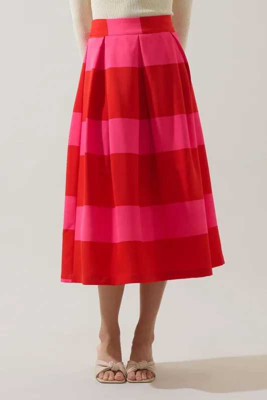 Lolli Stripe Pleated Midi Skirt sold by Sugarlips