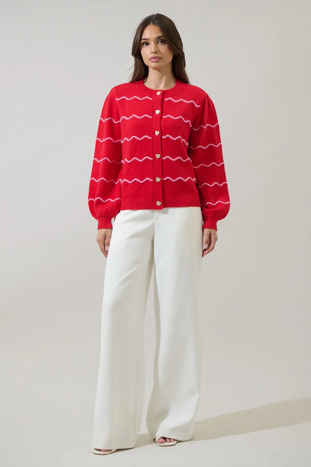 Seniry Wavy Stripe Balloon Sleeve Cardigan sold by Sugarlips product image thumbnail 4