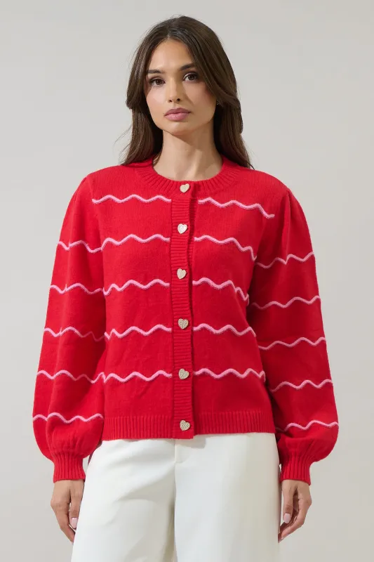 Seniry Wavy Stripe Balloon Sleeve Cardigan sold by Sugarlips